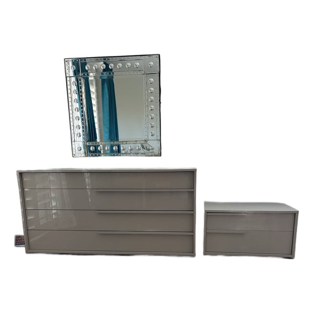 Modloft Dresser and Night Stand High Gloss Lacquer Finish Chateau Gray Made in Italy For Sale