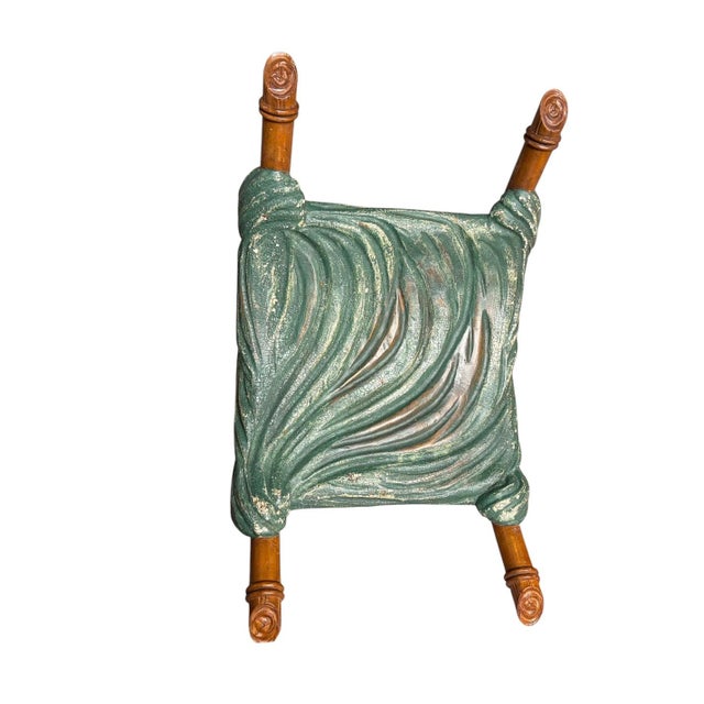 Ornamental & Decorative Materials Vintage Faux Bois Draped Stool With Carved Bamboo X-Frame For Sale - Image 7 of 10
