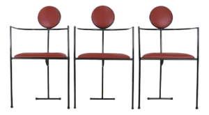 French Steel and Leather Armchairs, 1980s, Set of 3