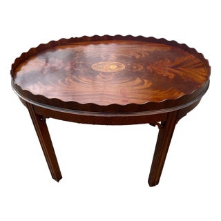 Councill Coffee Table Piecrust With Inlaid Medallion Flame Mahogany For Sale