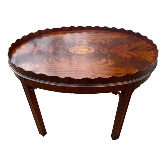 Councill Coffee Table Piecrust With Inlaid Medallion Flame Mahogany For Sale