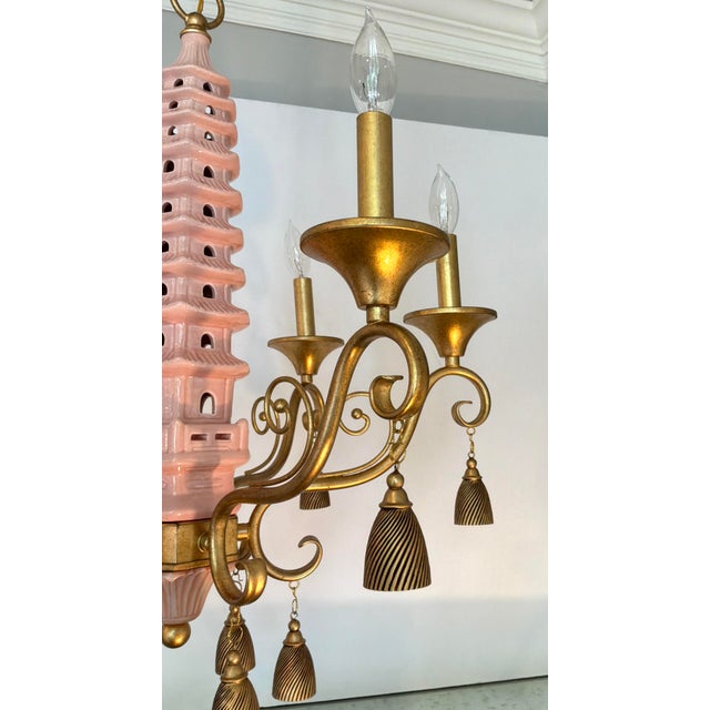 Glass Port 68 Pink Ceramic Pagoda Chandelier For Sale - Image 7 of 8