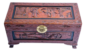 1910s Antique Chinese Handcarved Chest Trunk