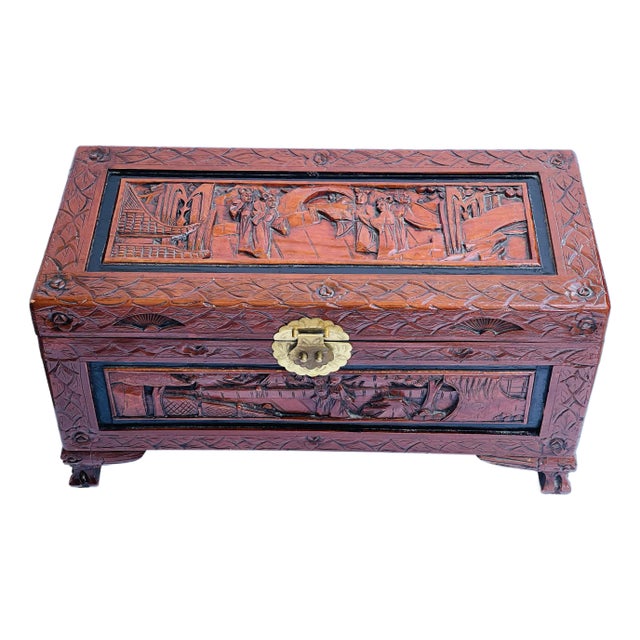 Teduced- Antique Chinese Handcarved Chest Trunk For Sale