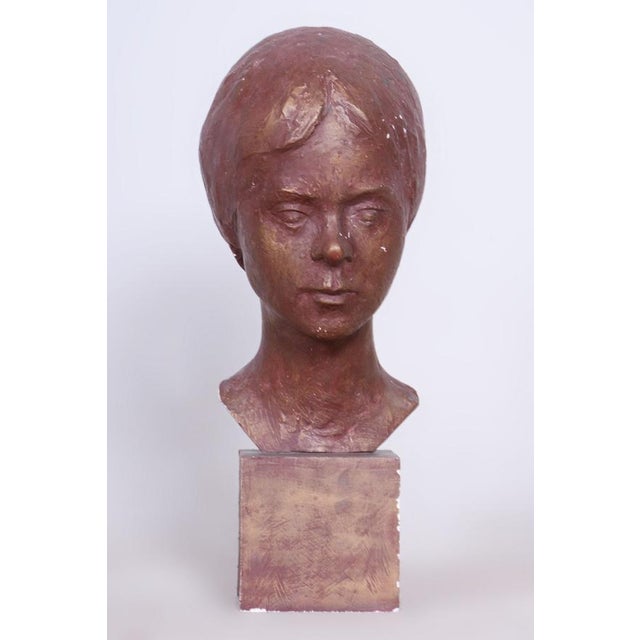 Original Art Deco Statuette of Young Woman in Painted Plaster, Czechia, 1920s-1940s For Sale - Image 9 of 9