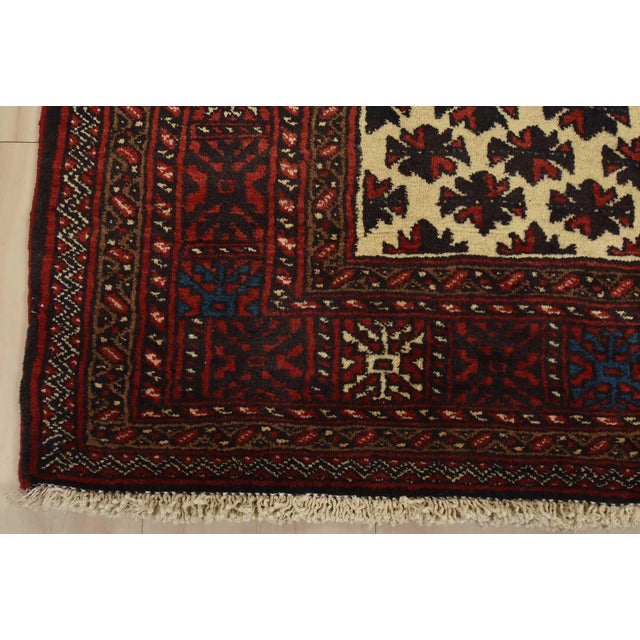 Baloch Rug 3’5” X 6’9” Ivory Wool Vintage Tribal Hand-Knotted Carpet For Sale - Image 9 of 12