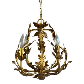 Early 21st Century Regency Style Gold Leaf Tole Acanthus Leaves 4 Light Pendant Chandelier For Sale