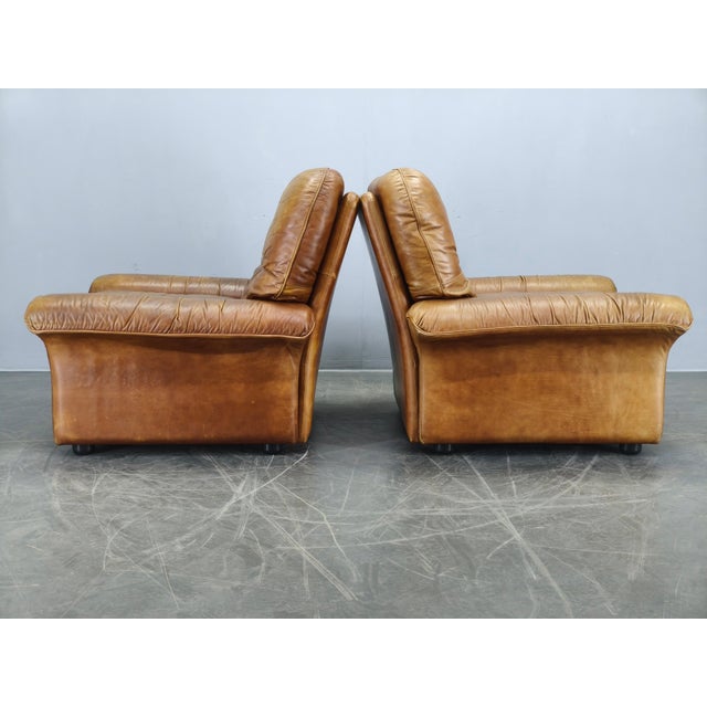 Cognac Buffalo Leather Lounge Armchairs from Arcon Italia, 1970s, Set of 2 For Sale - Image 4 of 18