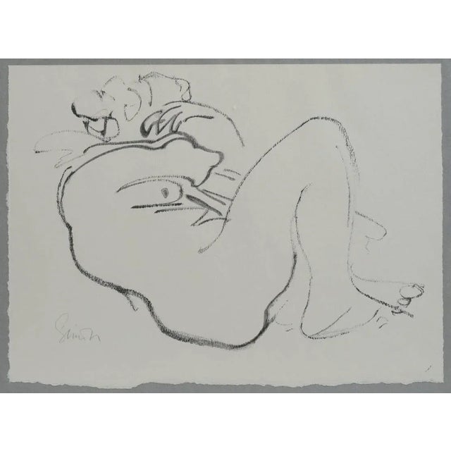 Sidney Simon (1917 - 1997) Ink Drawing of a Nude, 11 1/2" x 16" sheet, framed to 16"x20" signed lower left with label...