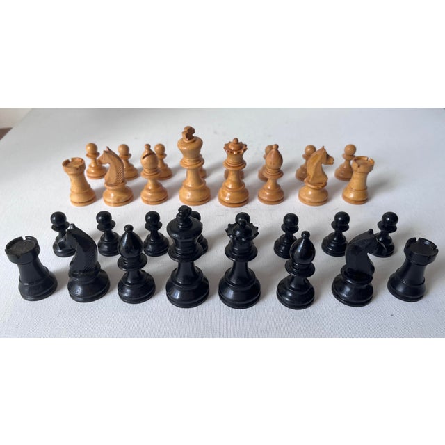 Black 1940's French Wooden Chess Set+ Box-E.S. Lowe Co. For Sale - Image 8 of 9