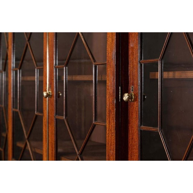 Antique English Breakfront Inlaid Glazed Bookcase in Mahogany, 1870 For Sale - Image 10 of 18