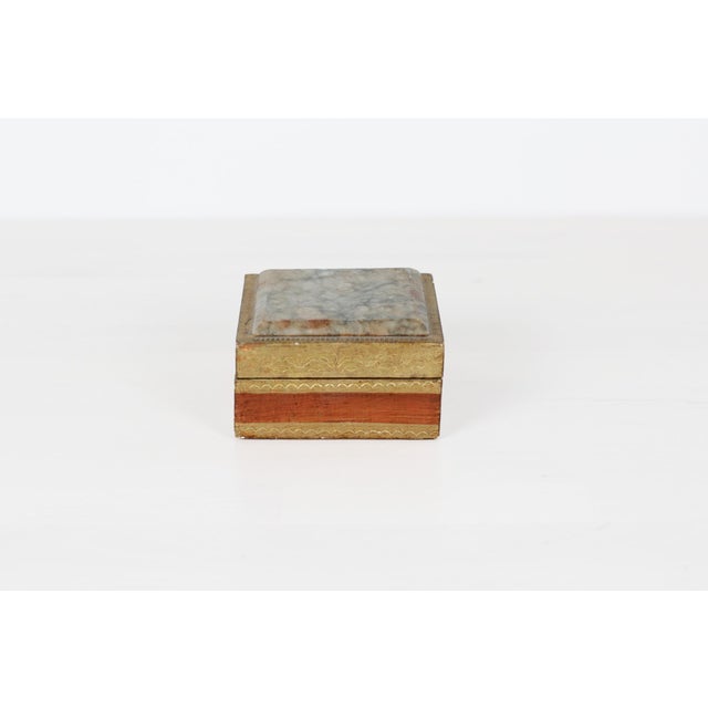 Wood 1960's Italian Florentine Gilt Wood Trinket Box With Marble Lid Inset For Sale - Image 7 of 11