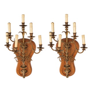 19th Century Wooden and Gilded Bronze Wall Sconces, Set of 2 For Sale