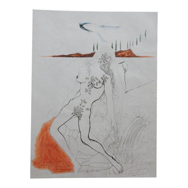 1960s Dali Poems Secrets Nude at Fountain Hand Signed Dali Archives Certified For Sale