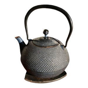 Vintage Cast Iron Teapot With Hobnail Texture, Japanese Tetsubin Style, With Trivet