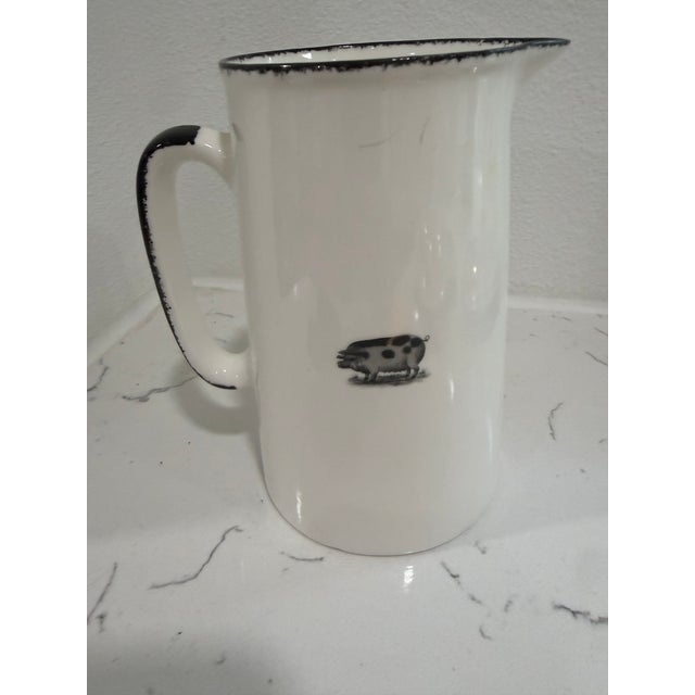 Vintage White Jug / Pitcher With a Pig on Both Sides With Black Trim From England For Sale - Image 4 of 8
