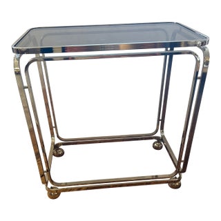 Midcentury Modern Italian Brass & Smoked Glass Bar Cart For Sale