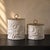 White Ceramic Fossil Brass Lid Canister Set of Two For Sale - Image 4 of 4