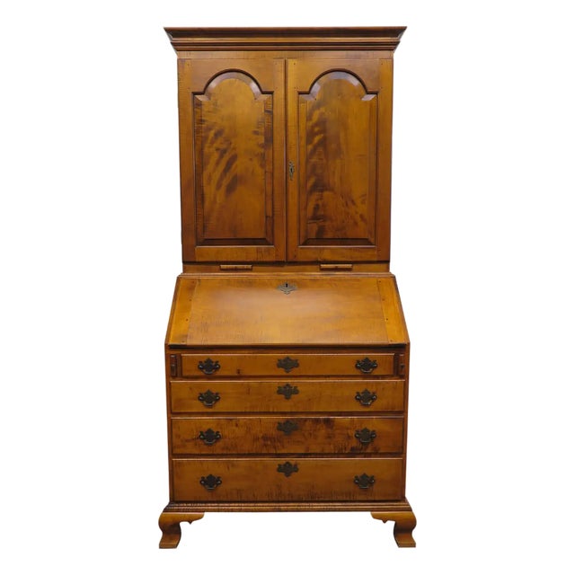 1960s Chippendale Style Tiger Maple Secretary by Kurt Richenburg For Sale