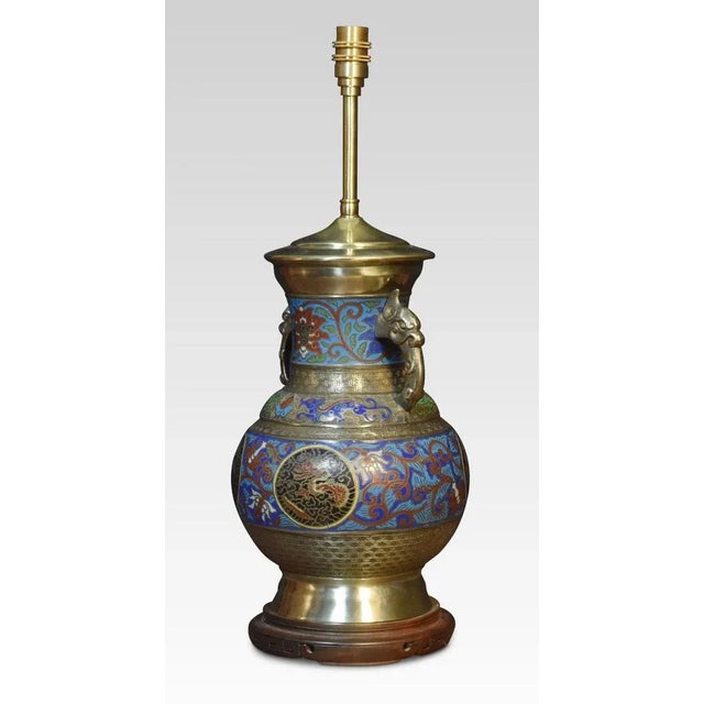1920s Chinese Cloisonne Twin Handled Table Lamp Base, 1920s For Sale - Image 5 of 6