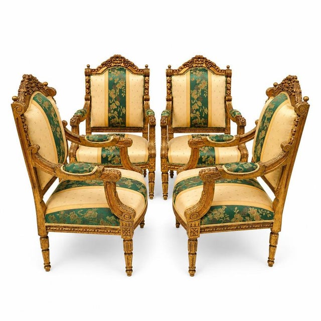 Gold Large Louis XVI Gilded Fauteuils, Set of 4 For Sale - Image 8 of 9
