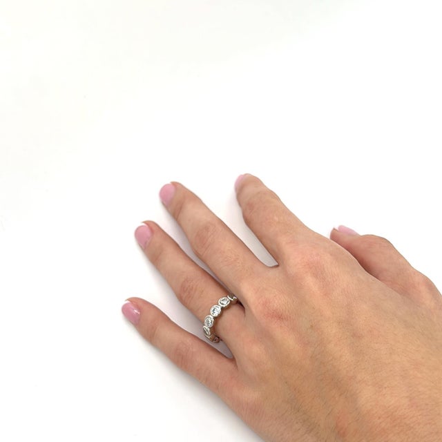 Platinum Band Ring With Brilliant Cut Diamonds Size 4.5 For Sale - Image 4 of 6