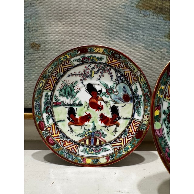 1960s Set of 4, 2 Vintage Hand-Painted Rooster Cup & Saucer Sets For Sale - Image 5 of 5