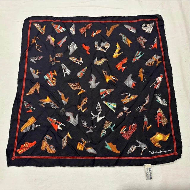 Contemporary 1980s Iconic Small Silk Scarf by Salvatore Ferragamo For Sale - Image 3 of 11