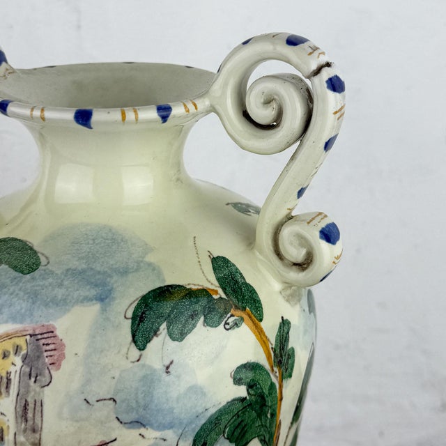 Beige Antique Italian Majolica Vase with Hand Painted Ceramic Amphora by Fenice, Albisola, 1920s For Sale - Image 8 of 12
