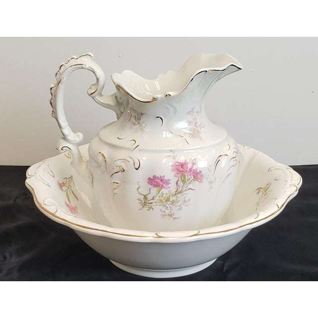 Antique Victorian Porcelain Wash Bowl Pitcher & Basin Set Johnson