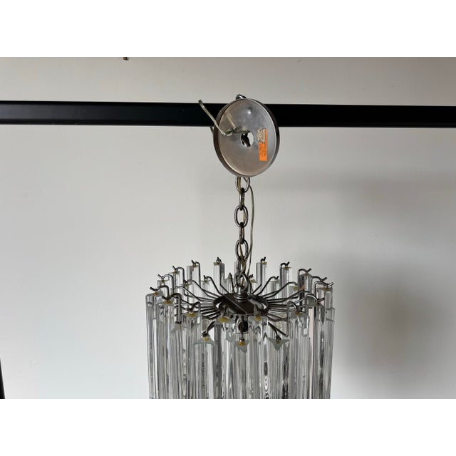 Metal 70's Vintage Italian Venini Triedri Clear Murano Glass Chandelier For Sale - Image 7 of 12