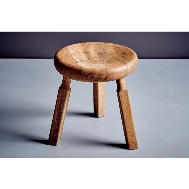 1960s Oak Stool with Three Carved Legs, France, 1960s For Sale - Image 5 of 10