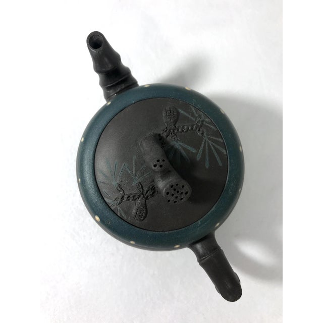 Mid 20th Century YiXing Zisha Bamboo and Lotus Detail Teapot With Pine Needles, Artist Signed and Chopped / Stamped For Sale - Image 5 of 8