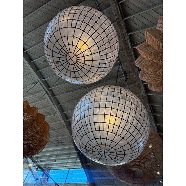 Metal Capiz Shell Globe Pendant Light 12" For Sale - Image 7 of 7