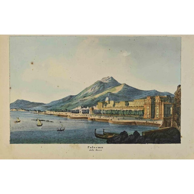 Palermo is a hand colored lithograph realized in 1864. Good conditions. The artwork belongs to the Suite Uses and customs...