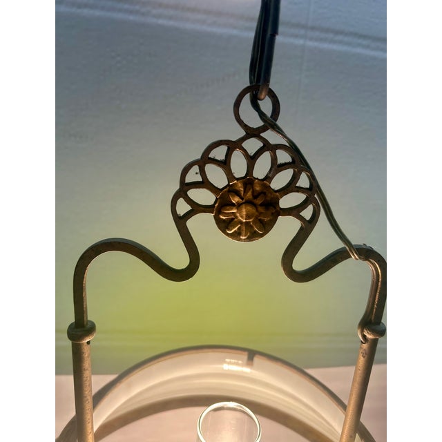 1960s Vintage Brass Pendant Light with Green Canfino and Ceramic, 1969 For Sale - Image 5 of 12