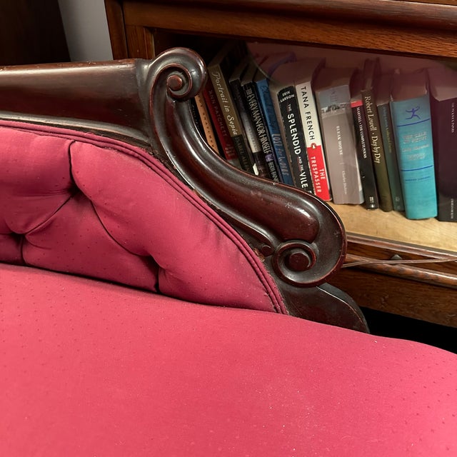 Late 19th Century Antique Tufted Victorian Red Chaise Lounge For Sale - Image 5 of 8