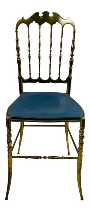 Vintage Solid Blue Leather Upholstered Brass Chiavari Chair