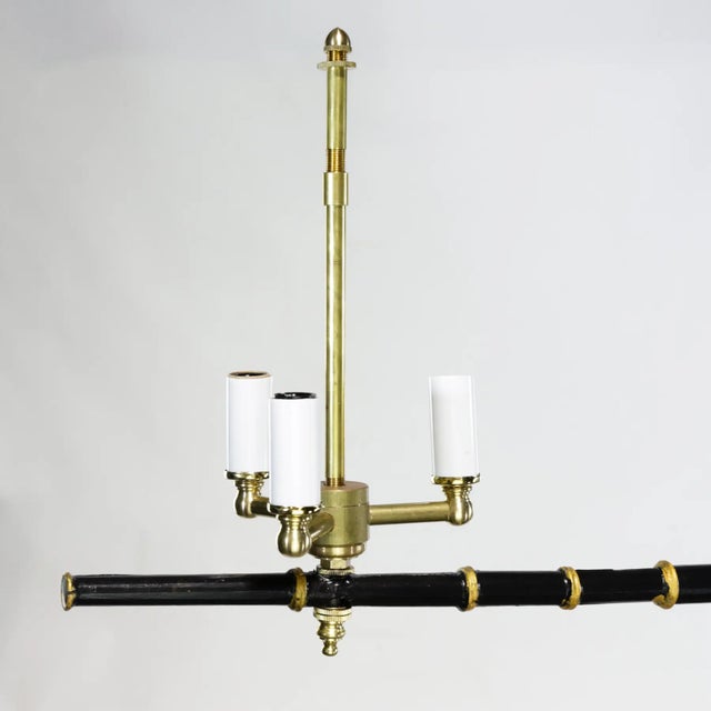 Late 20th Century Vintage Black and Gold Bamboo-Inspired Iron 60-Inch Double-Ended Pool Table/Long Dining Table Pendant Light For Sale - Image 5 of 12