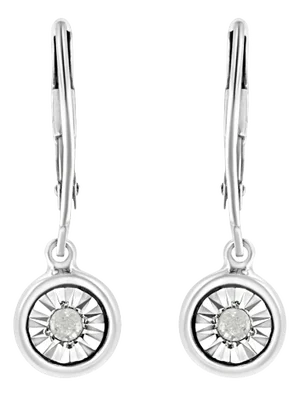 .925 Sterling Silver 1/10 Cttw Bezel-Set Round-Cut Diamond Accent Dangle Earring