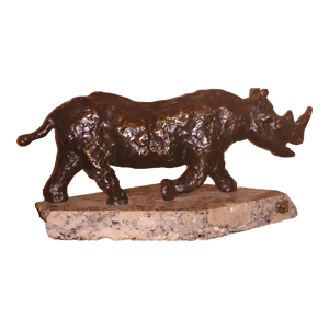 Dominik Albinski, Polish Modernist Charging Rhino Bronze Expressionist Rhinoceros Sculpture
