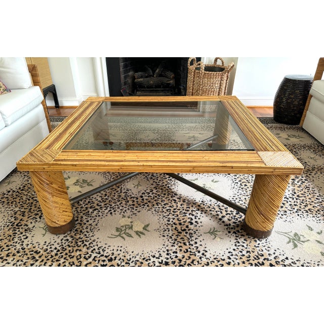 Italian Pencil Reed Coffee Table With Brass, Glass For Sale - Image 9 of 9