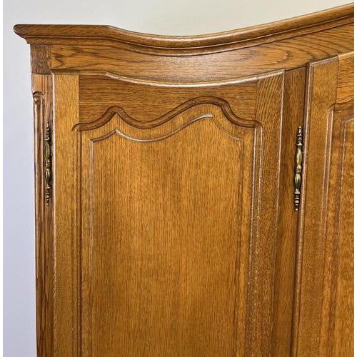 Vintage French Louis XVI Style Carved Oak 4-Door Armoire For Sale - Image 3 of 8