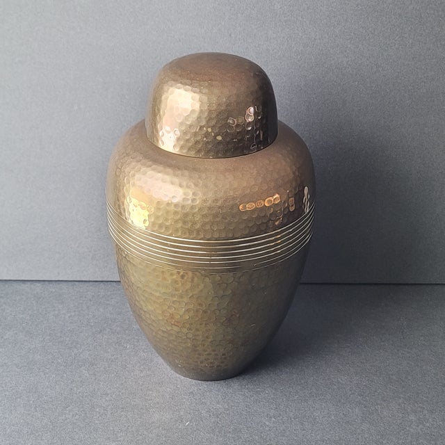 Large Vintage Hammered Solid Brass Urn With Lid 10.75" Tall Measures approx 10.75" high (including lid) x 6" across at its...