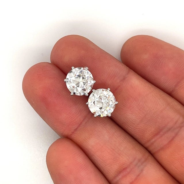 Modern Igi Certified 6.06 Carat Old Euro Cut Lab Grown Diamond Stud Earrings, A Pair For Sale - Image 3 of 6