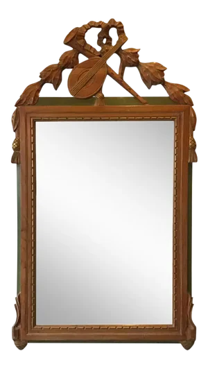 1940s Italian Carved Wood Mandolin & Horn Mirror