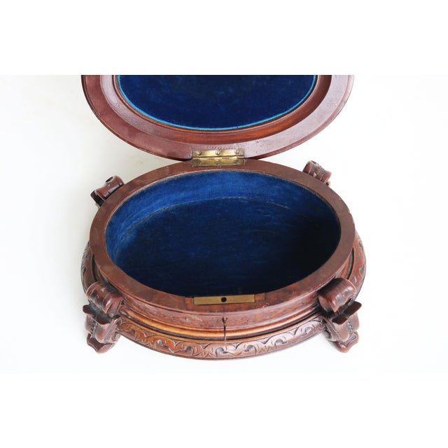 19th Century Large Antique 19th Century Swiss Black Forest Oval Jewelry Box in Walnut, 1880 For Sale - Image 5 of 8
