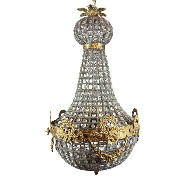 1960 French Louis XVI Gold Bronze Chandelier - 1 Pc For Sale