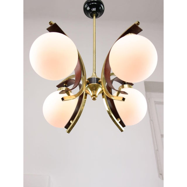 Mid-Century Modern Italian Brass and Opaline Chandelier For Sale - Image 6 of 17