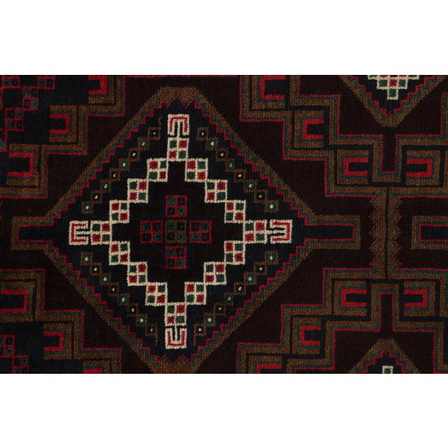 2010s Rug & Kilim’s Baluch Tribal Rug in Burgundy With Geometric Medallions For Sale - Image 5 of 8